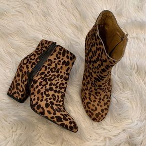 calf haired leopard bootie